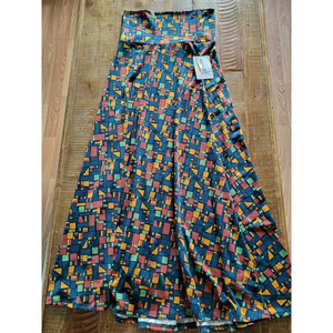 NWT LulaRoe Maxi Skirt Size XS High Waist Multicolor Geometry Blue Long Pull On